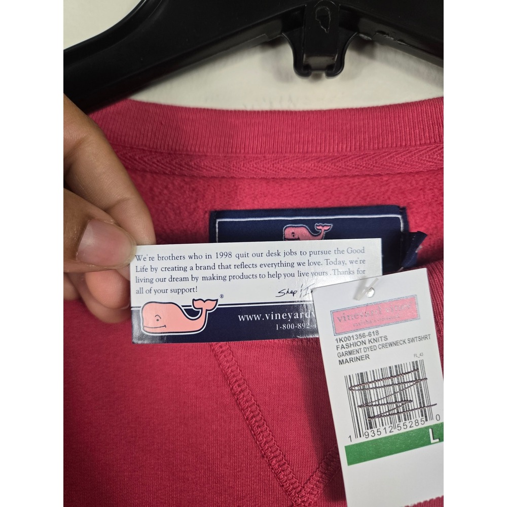 Vineyard Vines Mens Mariner Pink Garment Dyed Crewneck Sweatshirt L 1K001356-618 - Picture 11 of 13